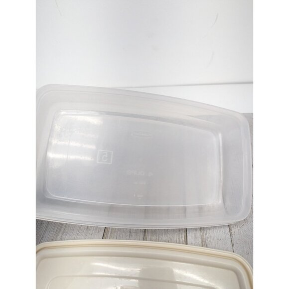Vtg. Rubbermaid Servin' Saver Rectangle 4 cups #5 Almond Lid - Picture 9 of 9